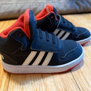 Adidas Kids' Black and White Sneakers with Red Accents